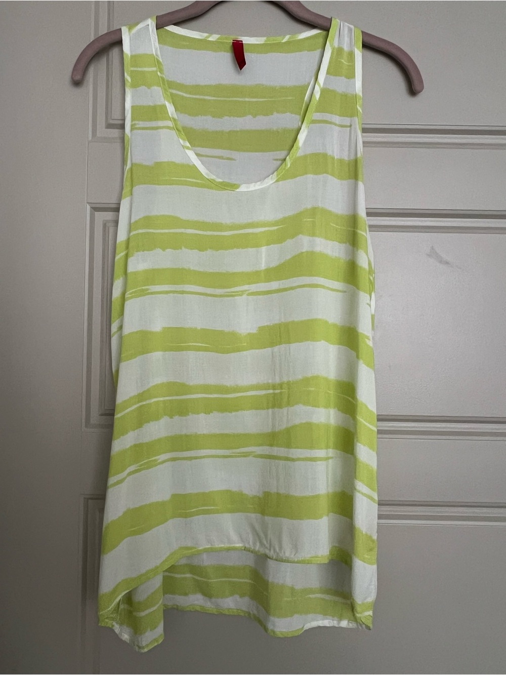 Sleeveless Striped Tank Top - White & Lime Small